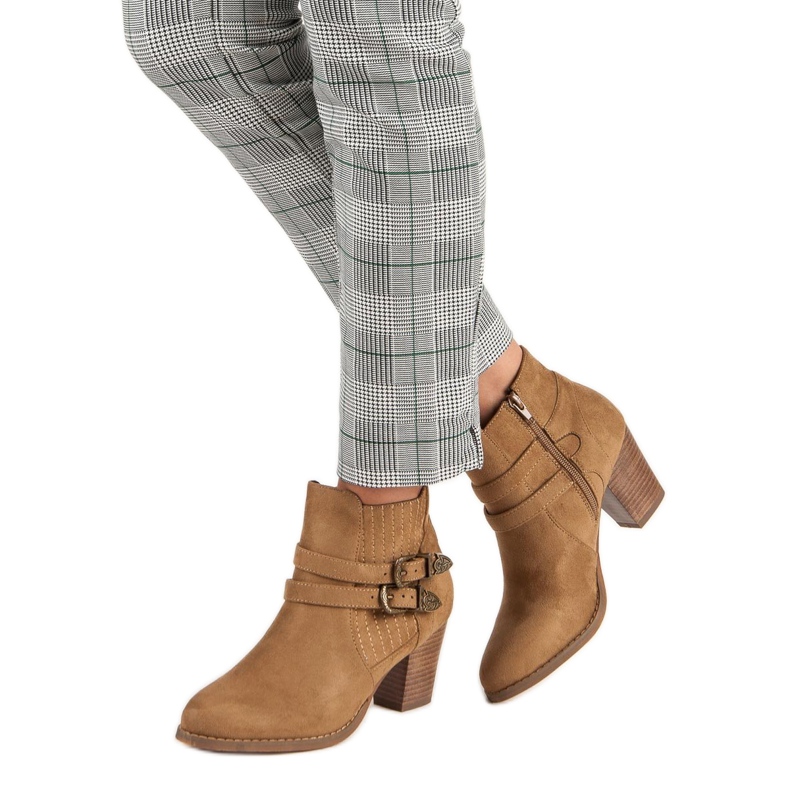 Corina Zamszowe botki na słupku brązowe 1