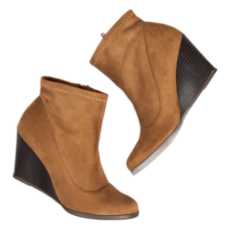 Corina Zamszowe botki na koturnie brązowe 1