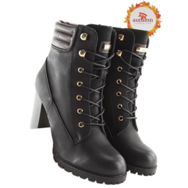 Timberki na obcasie czarne S89 black 1