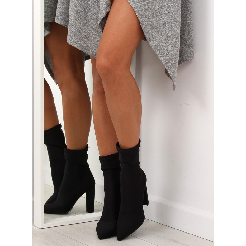 Botki na obcasie neoprenowe czarne NS028P 1