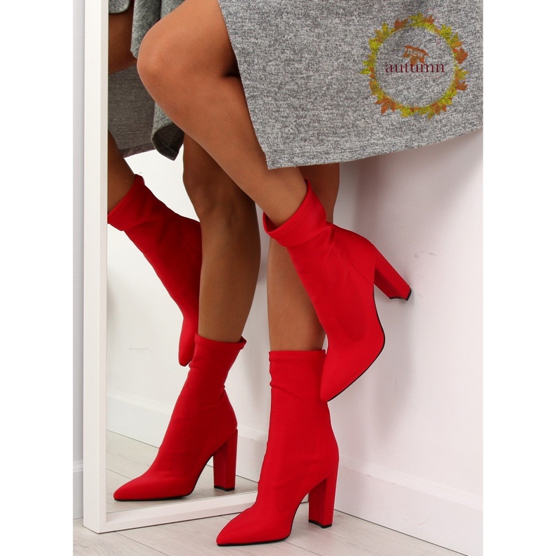 Botki na obcasie neoprenowe czerwone NS028P 1