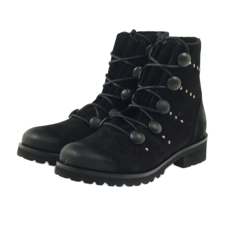 Badura botki damskie zdobione guzikami i dżetami czarne 3