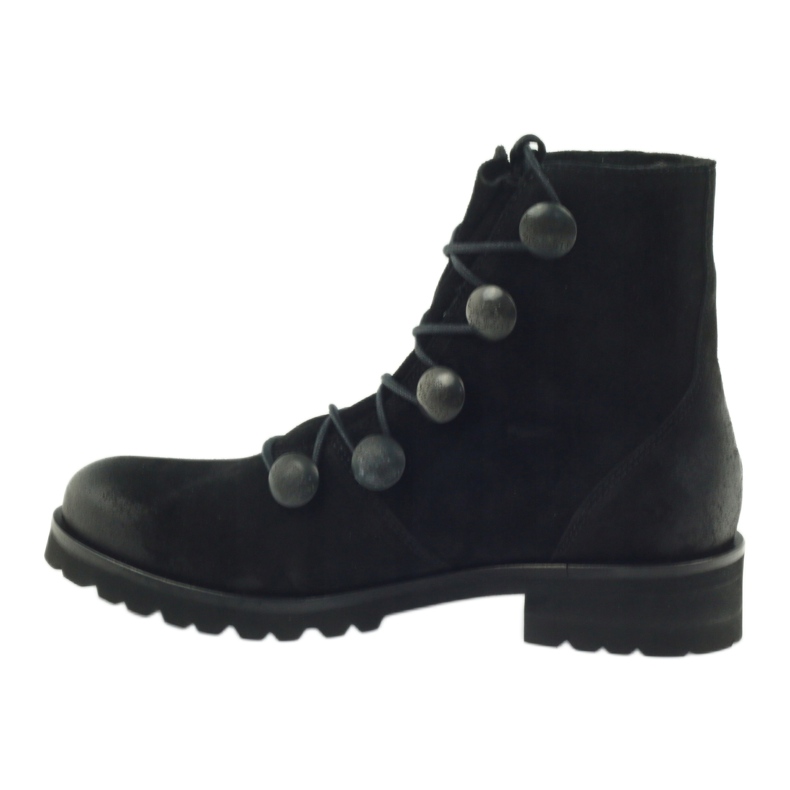 Badura botki damskie zdobione guzikami i dżetami czarne 2