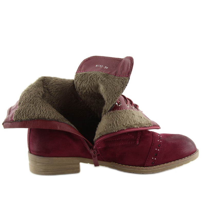 Botki sznurowane workery bordowe W312 Wine czerwone 1