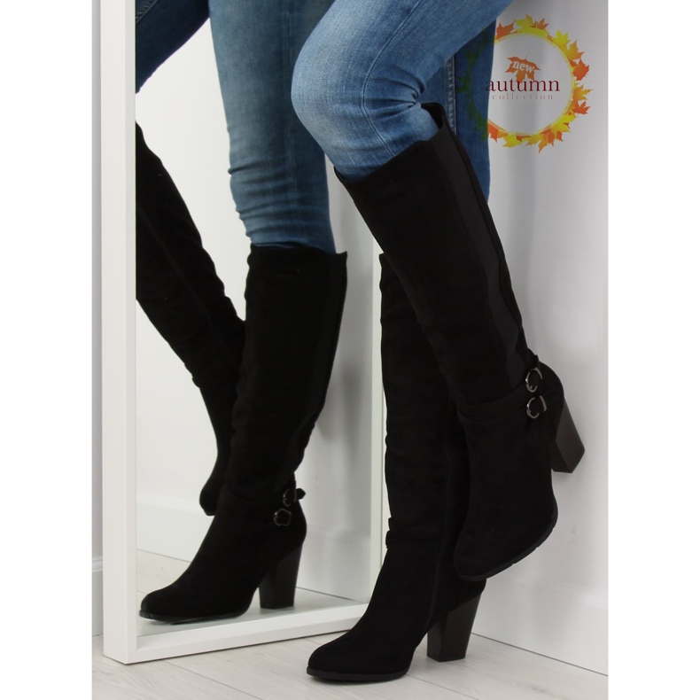 Kozaki na obcasie czarne 103-GG black 1