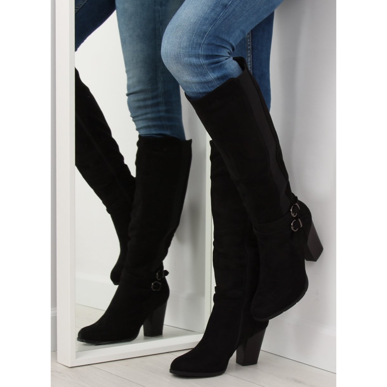 Kozaki na obcasie czarne 103-GG black 2