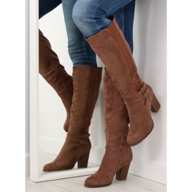 Kozaki na obcasie brązowe 103-GG khaki 2