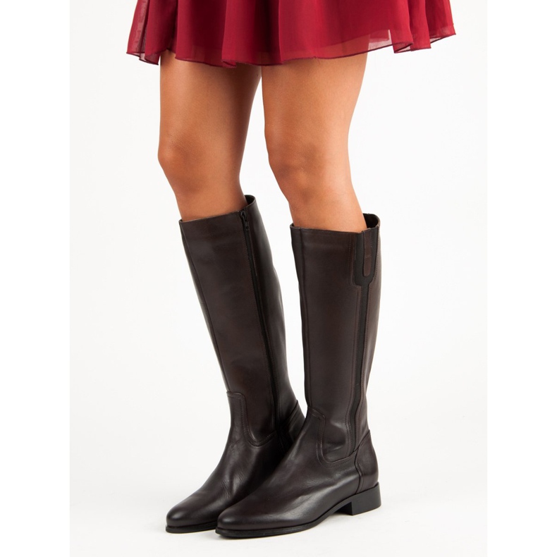 Studio Florence Klasyczne kozaki ze skóry brązowe 1