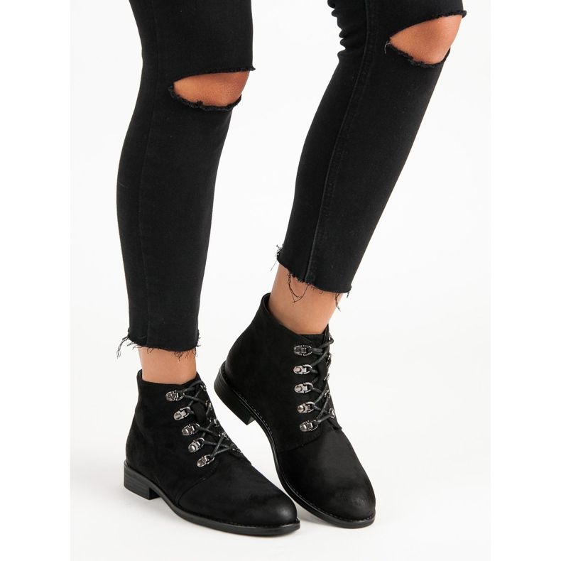 Wiązane Botki VINCEZA czarne 2
