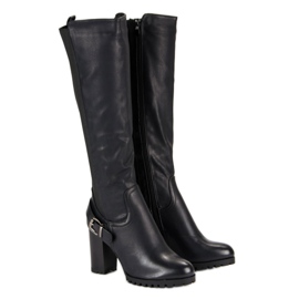 Dopasowane kozaki na słupku czarne 1