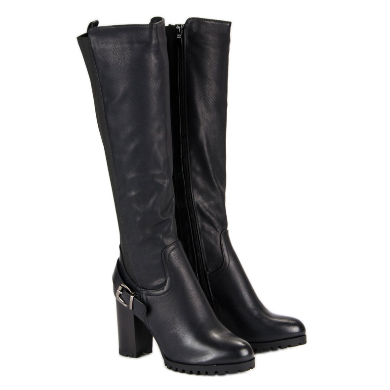 Dopasowane kozaki na słupku czarne 1