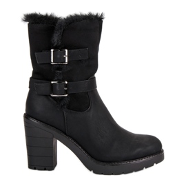 Ocieplane botki na słupku czarne 1