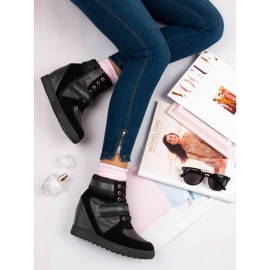 J. Star Sznurowane buty na koturnie czarne 1