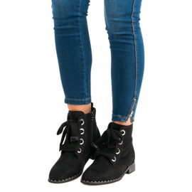 Zamszowe Sznurowane Botki czarne 1