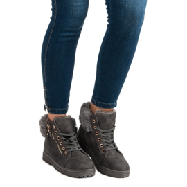 Ocieplane wiązane botki szare 1