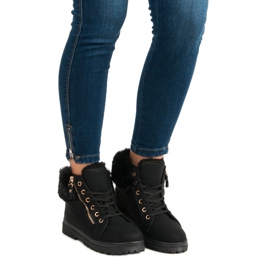 Ocieplane wiązane botki czarne 1