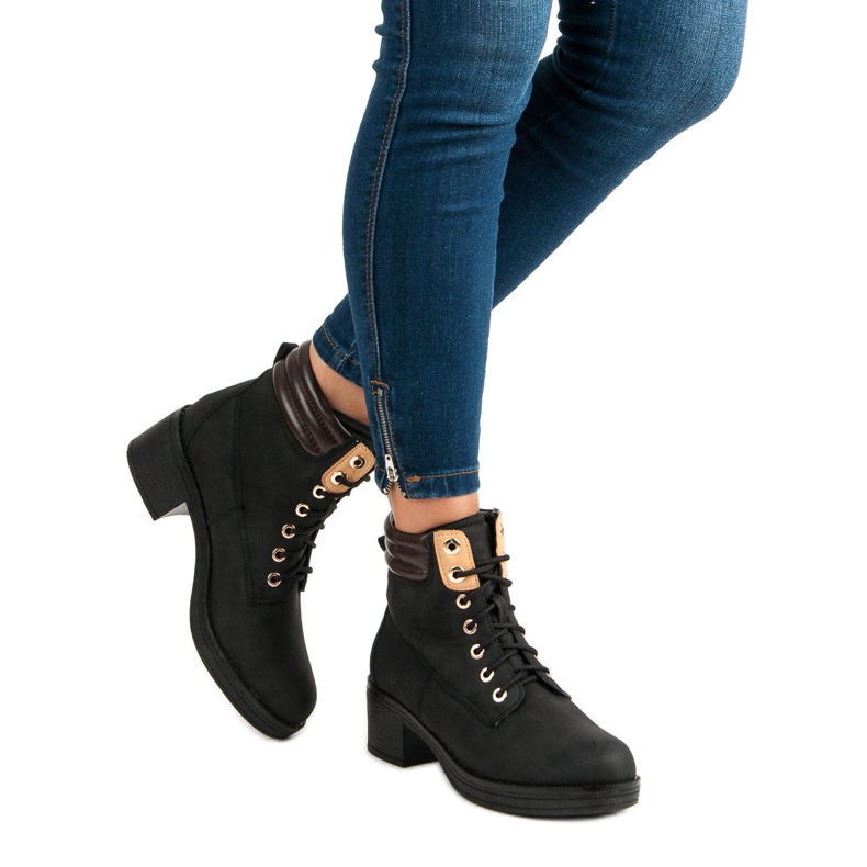 Botki workery na obcasie czarne 2