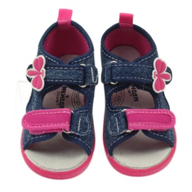 American Club American buty dziecięce sandałki motylki wkładka skórzana różowe granatowe 3