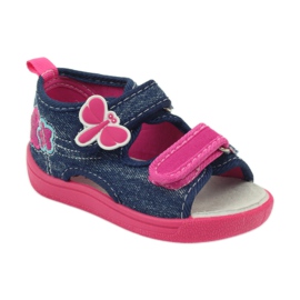 American Club American buty dziecięce sandałki motylki wkładka skórzana różowe granatowe 1