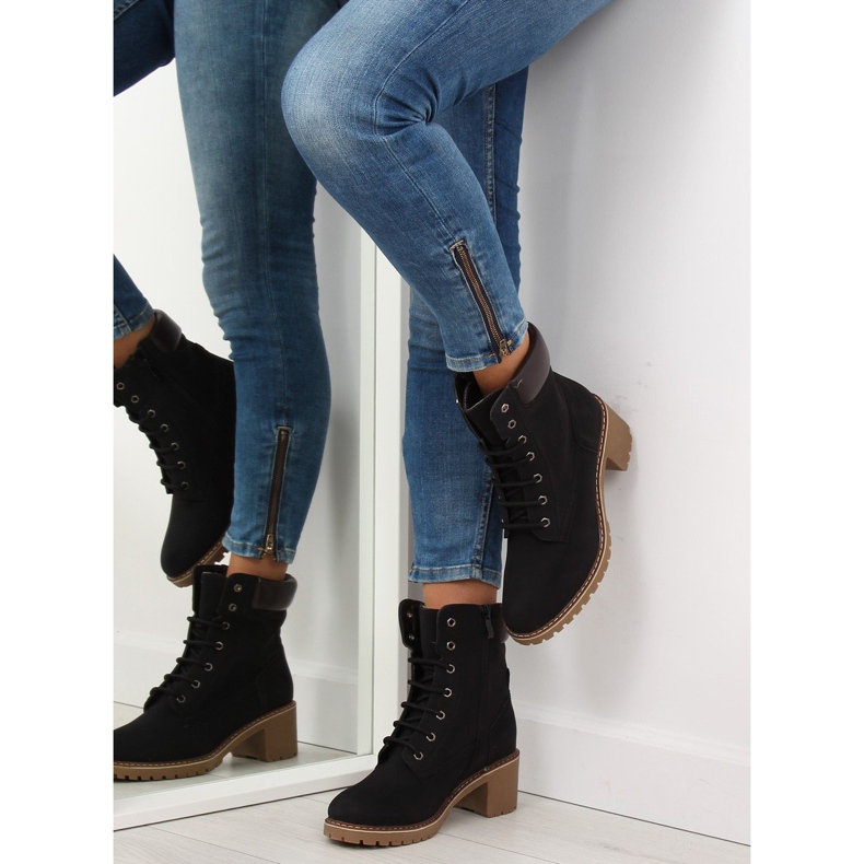 Timberki na obcasie czarne 7-9028 2