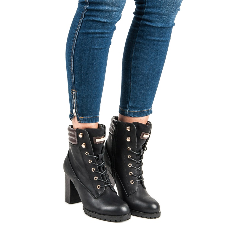 Kayla Wiązane botki na obcasie czarne 2