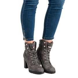 Kayla Wiązane botki na obcasie szare 1