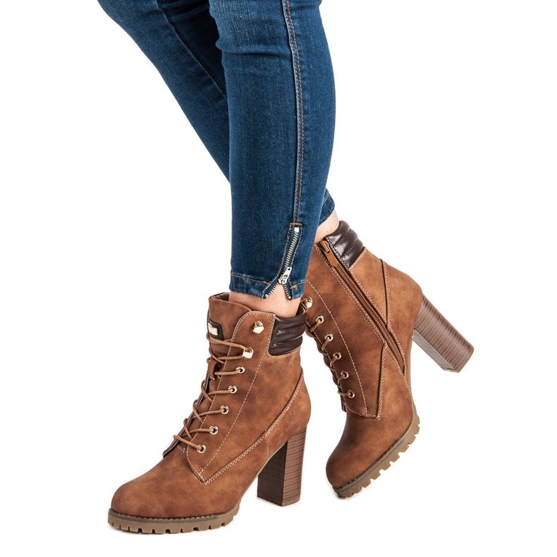 Kayla Wiązane botki na obcasie brązowe 2