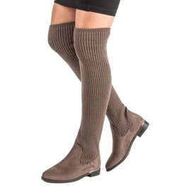 Super Me Dopasowane kozaki damskie brązowe 1