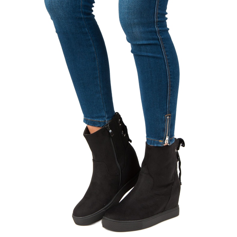 Bestelle Bordowe botki na koturnie czarne 1