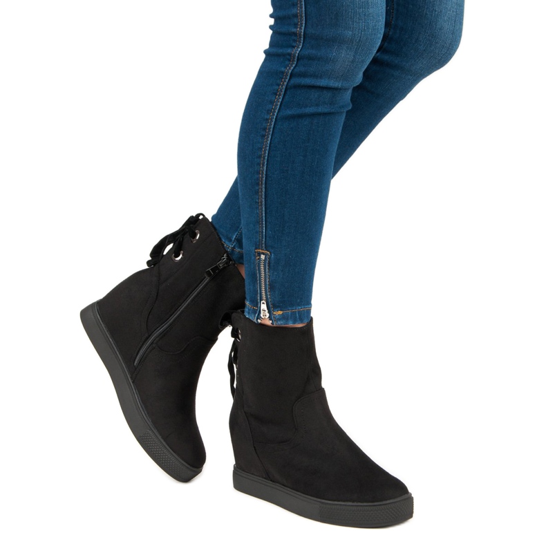 Bestelle Bordowe botki na koturnie czarne 2