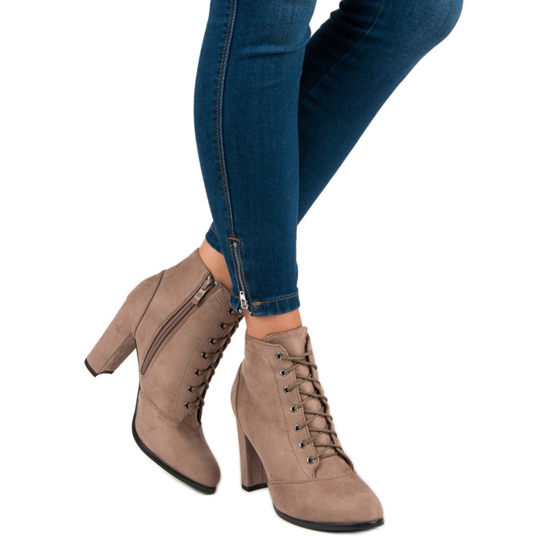 Juliet Wiązane botki na słupku brązowe 2