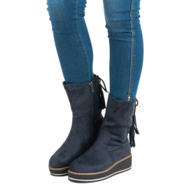 Forever Folie Zamszowe botki na koturnie niebieskie 2