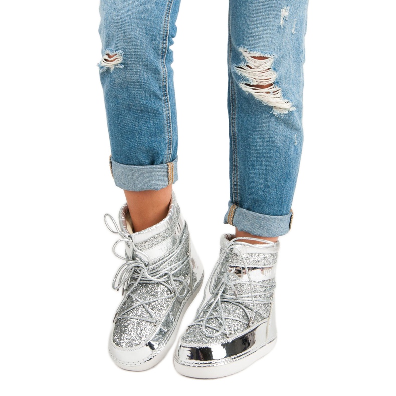 Modne srebrne śniegowce szare 1