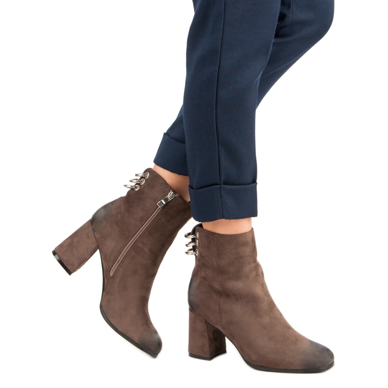 Stylowe Botki Na Słupku VINCEZA brązowe 1