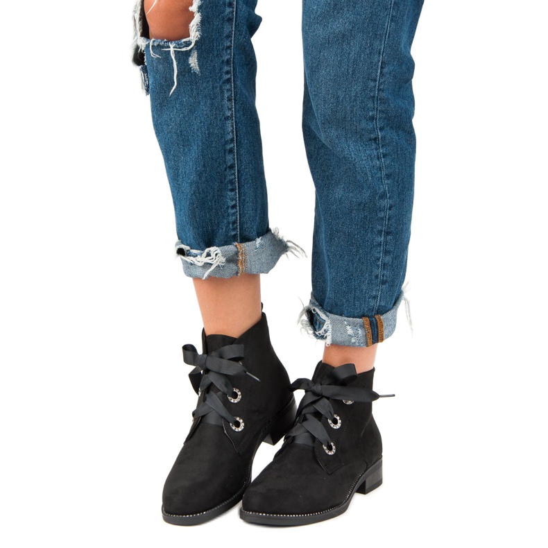 Seastar Wiązane Zamszowe Botki czarne 1