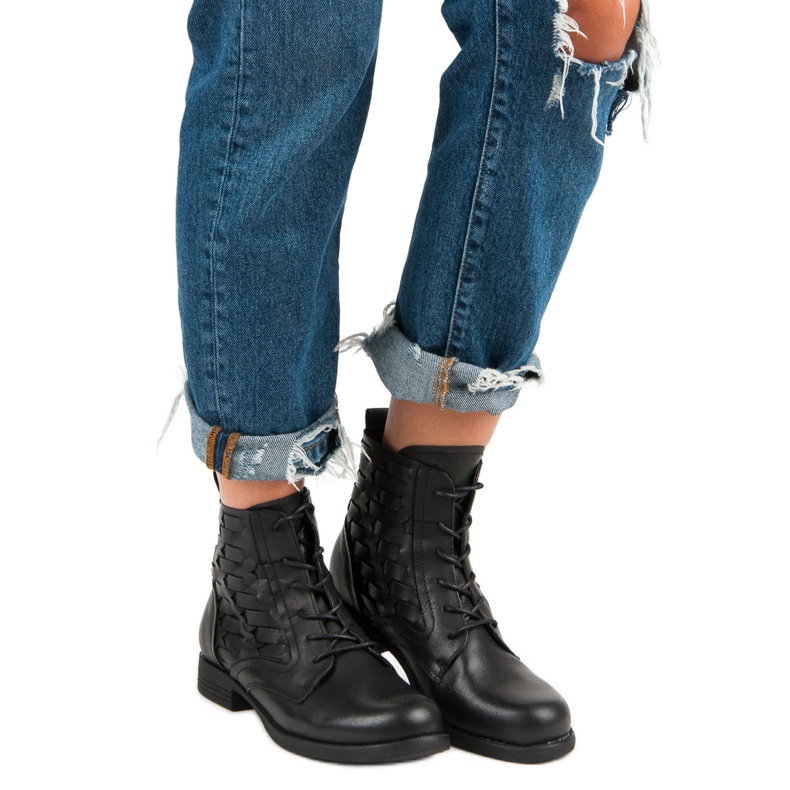 Forever Folie Casualowe wiązane botki czarne 1