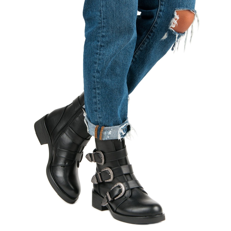 Ideal Shoes Modne botki na jesień czarne 2