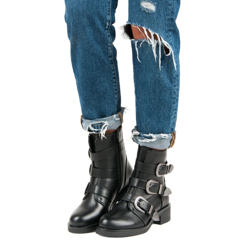 Ideal Shoes Modne botki na jesień czarne 1