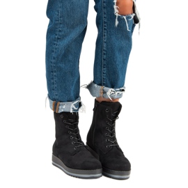 Ciepłe Wiązane Botki czarne 1