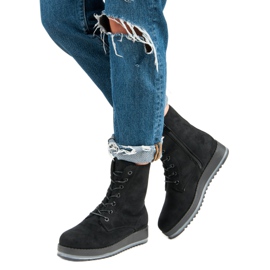 Ciepłe Wiązane Botki czarne 2