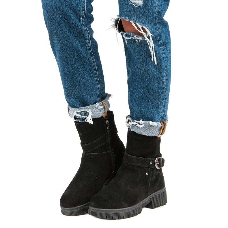 Ocieplane Botki Ze Skóry czarne 1