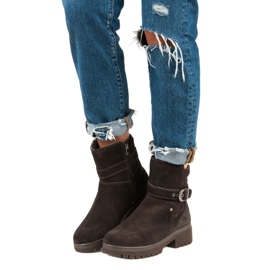 Ocieplane Botki Ze Skóry brązowe 1