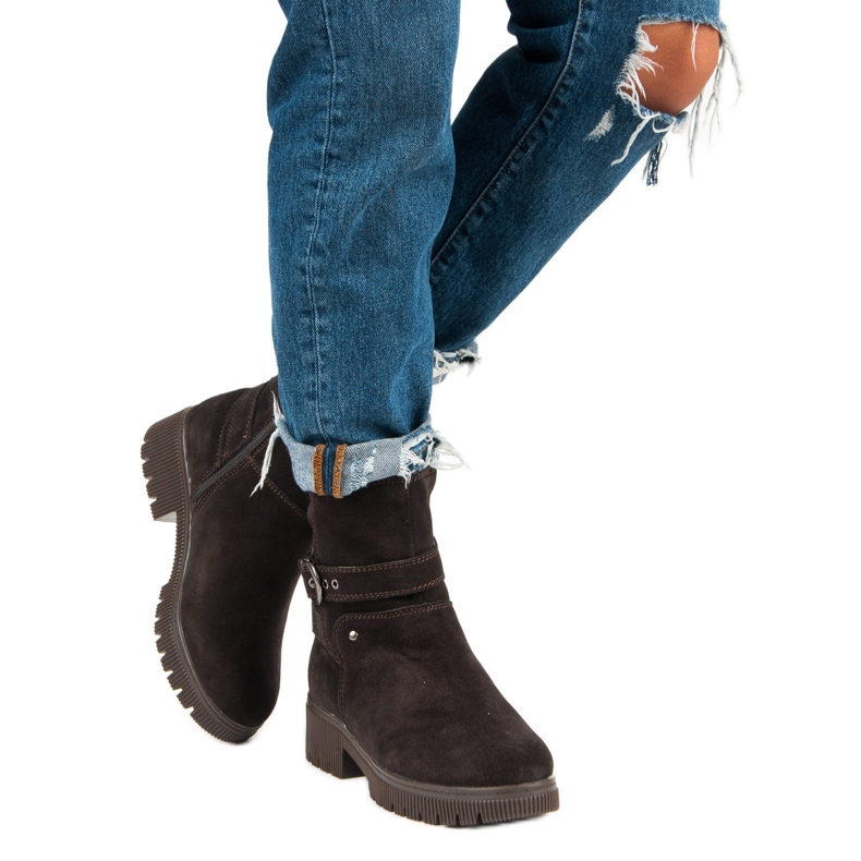 Ocieplane Botki Ze Skóry brązowe 2