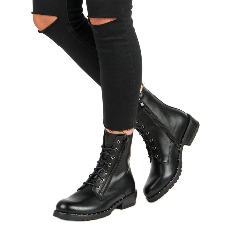 Filippo Wiązane Botki Workery czarne 1