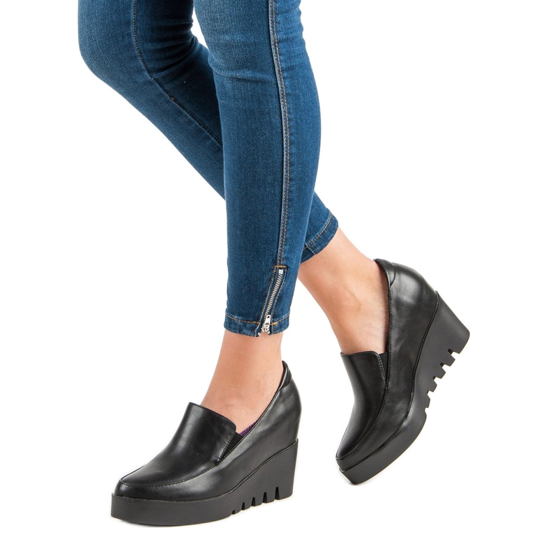 J. Star Eleganckie półbuty na koturnie czarne 2