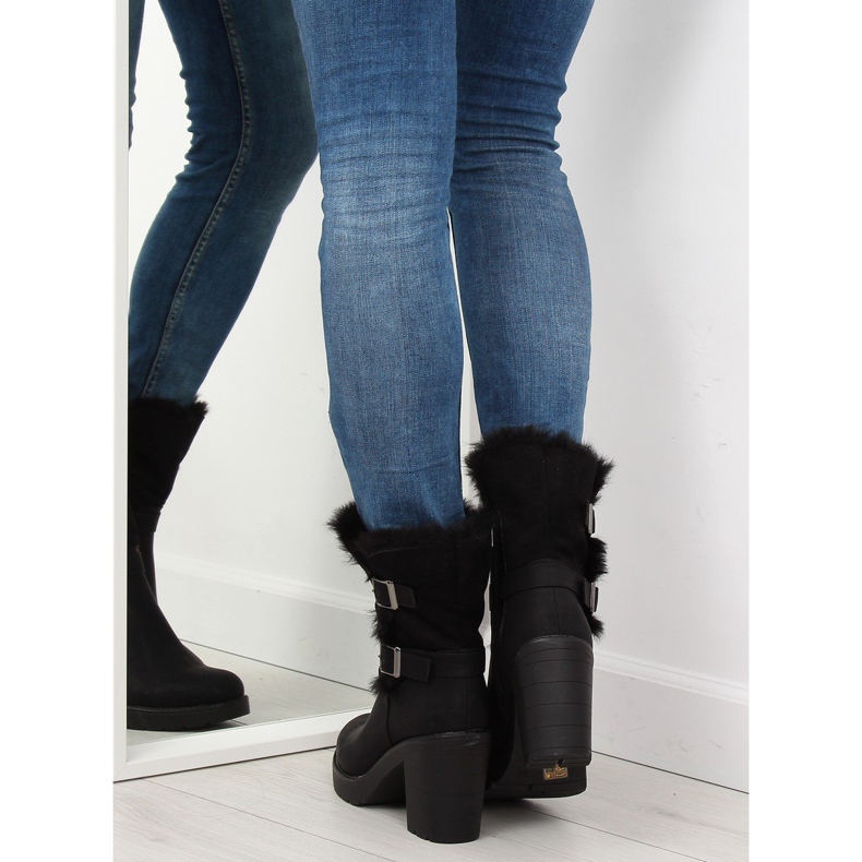 Pół kozaki na obcasie czarne T119 Black 2