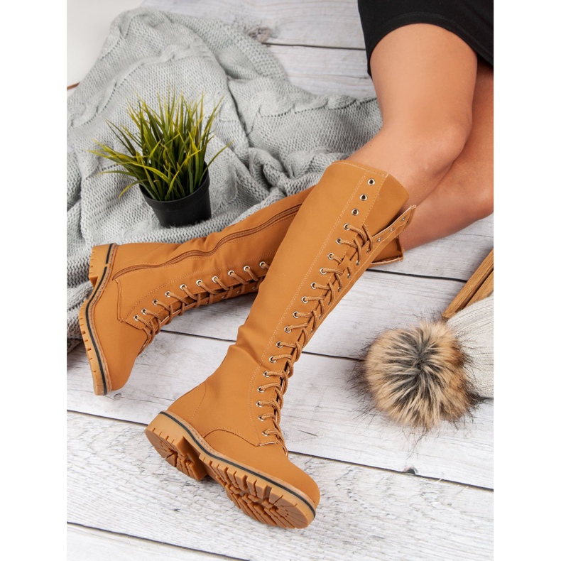 Seastar Sznurowane Kozaki Damskie brązowe 1