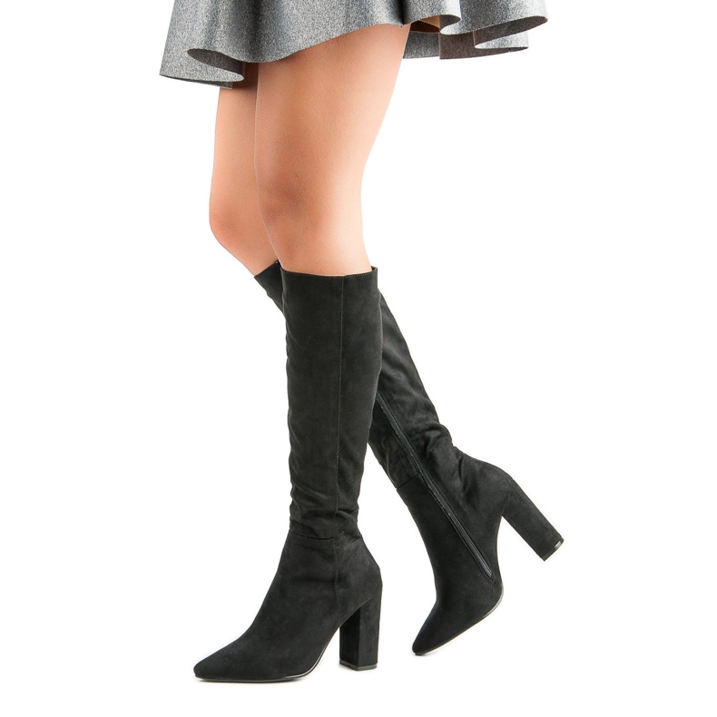 Small Swan Zamszowe Kozaki Na Obcasie czarne 2