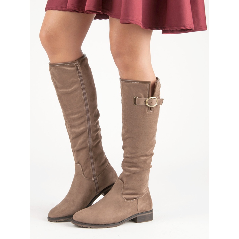 Super Me Klasyczne zamszowe kozaki brązowe 2