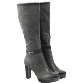 M.Daszyński Kozaki na słupku  Daszyński  AM61 czarne szare 3